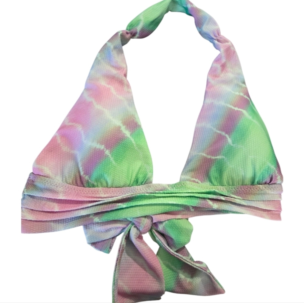 Isabella Rose Swim Pastel Tie-Dye Halter Bikini Top, Large